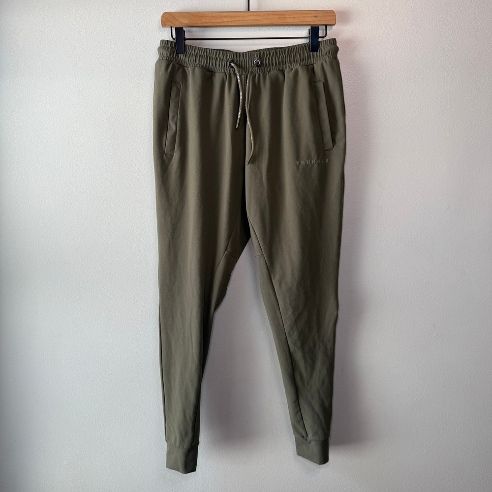 YoungLA Men's Olive Green Tapered Joggers Athletic Gym Sweatpants Size Medium